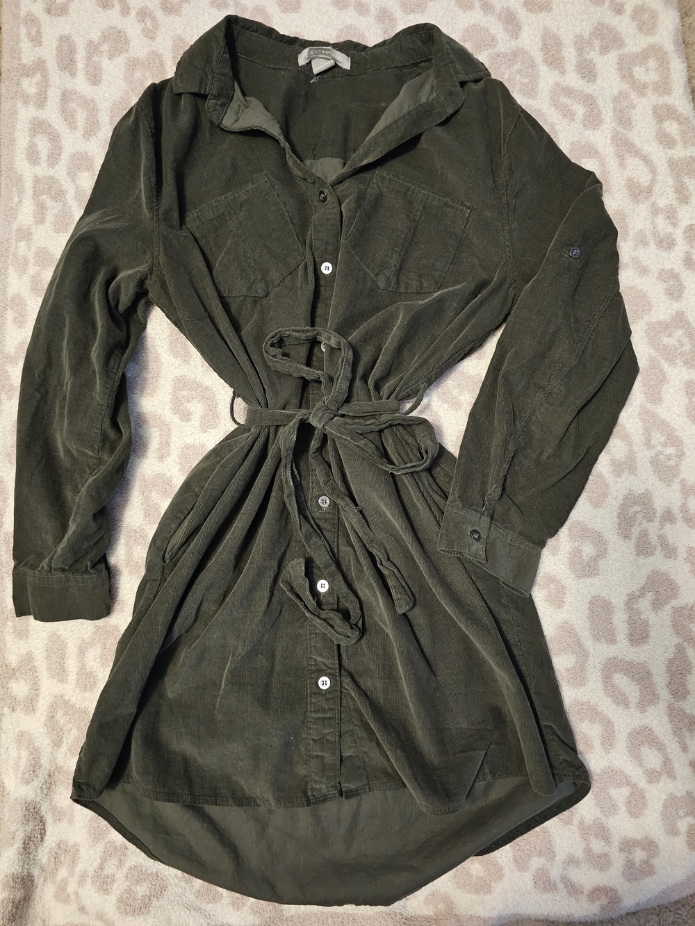 Lucky Brand Olive Green Corduroy Button-Front Dress